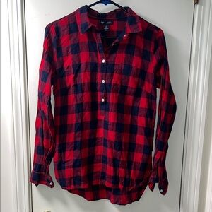 GAP Red and Blue Plaid Half Button Shirt